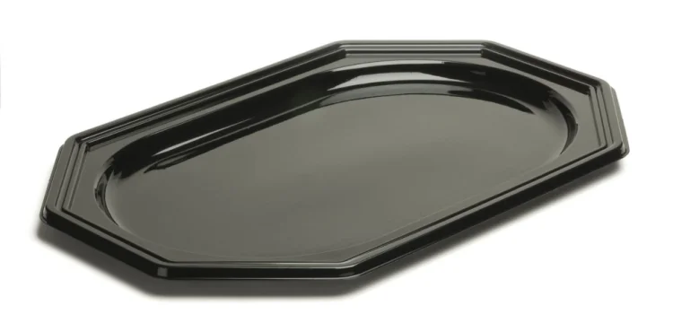  Achteckige Servierplatte schwarz 46x30cm 