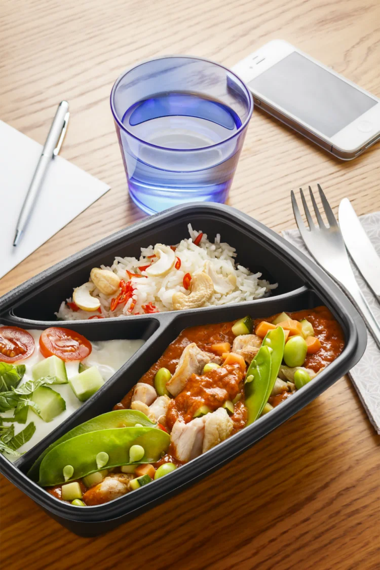  Rectangular container 3 compartments Black 900ml 23x17cm 