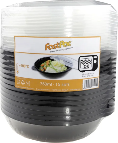  Combo pack round container Black + lid 750ml 