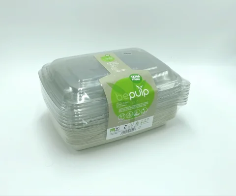  COMBO pulp rectangular tray 600ml + rPET Lid 